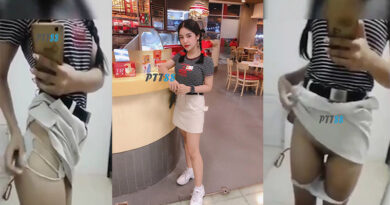 คลิปหลุดถ่ายตัวเองสาวร้านไอศรีมชื่อดัง ถกกระโปรงโชว์จีสตริงก่อนไปทำงานน่ารักหีไร้ขน